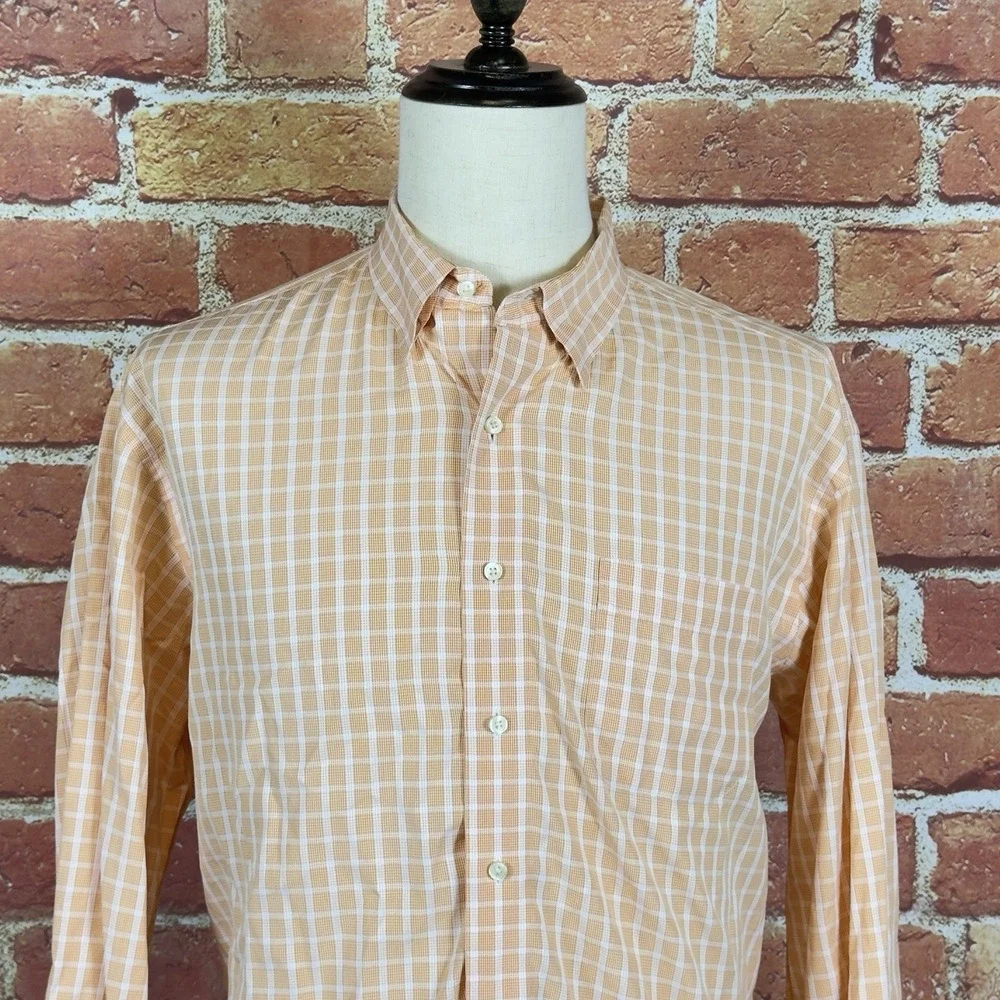 Tommy Bahama Mens Orange Plaid Button Down Long Sleeve Dress Shirt 17.5 36/37 XL